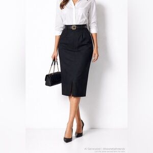 Escada EU 42 (US 8) Vintage 90s indigo Wool Pencil Skirt Knee Length